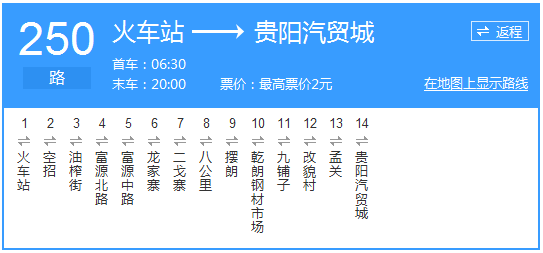 贵阳公交250路路线示意图