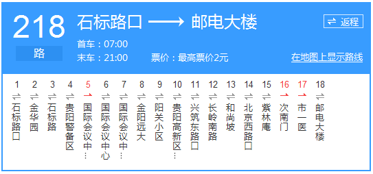 贵阳公交218路路线示意图